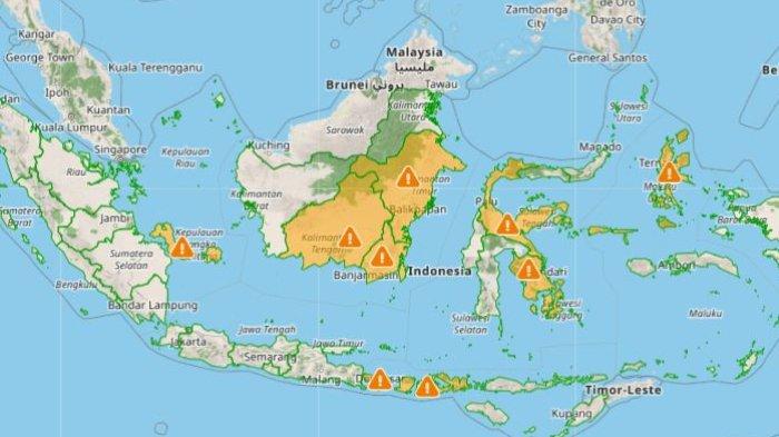 PERINGATAN DINI BMKG - Gambar peringatan dini untuk wilayah yang diprediksi mengalami hujan sedang hingga lebat, yang dapat disertai petir dan angin kencang pada hari ini, Selasa (20/5/2025) menurut BMKG.