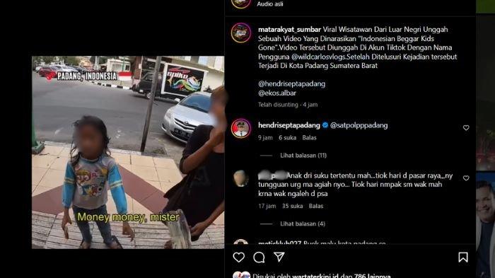 Tangkapan layar video viral seorang turis mancanegara yang dipalak sejumlah anak-anak di Kota Padang.