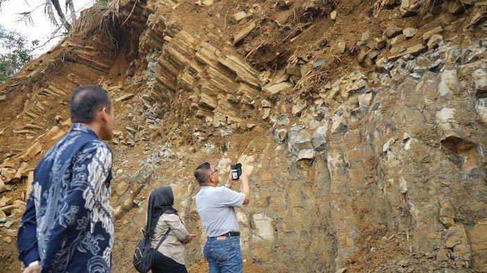 Penampakan bebatuan yang diduga termasuk benda cagar budaya di bukit Kampuang gadang, Surantiah, Nagari Lubuk Alung, Kecamatan Lubuk Alung, Kabupaten Padang Pariaman, Kamis (12/10/2023).