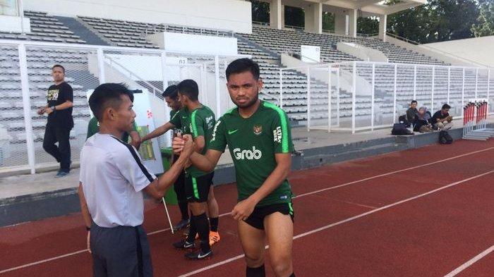 Pemain Pahang FA, Saddil Ramdani yang akhirnya gabung latihan timnas U-23 Indonesia di Stadion Madya, Senayan, Jakarta, Senin (11/3/2019