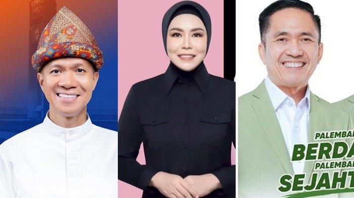 Calon walikota Palembang Yudha Pratomo Mahyuddin, Fitrianti Agustinda dan Ratu Dewa yang akan bersaing di Pilkada Palembang 2024, Sabtu (31/8/2024)