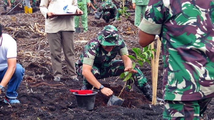 Sebanyak 500 batang pohon berbagai jenis ditanam di lahan gambut di Jalan Sepucuk, Kelurahan Kedaton, Kecamatan Kayuagung, Kabupaten OKI, Jumat (8/12/2023) pagi.