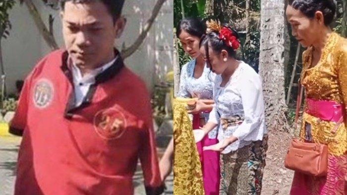 AGUS BUNTUNG MENIKAH - Kolase foto (kiri) Tribun Lombok Agus Buntung saat akan menjalani sidang, (kanan) Diduga istri Agus Buntung dan ibunya menjalani rangkaian pernikahan adat. Lagi dipenjara, Agus Buntung diduga menikahi wanita asal Bali