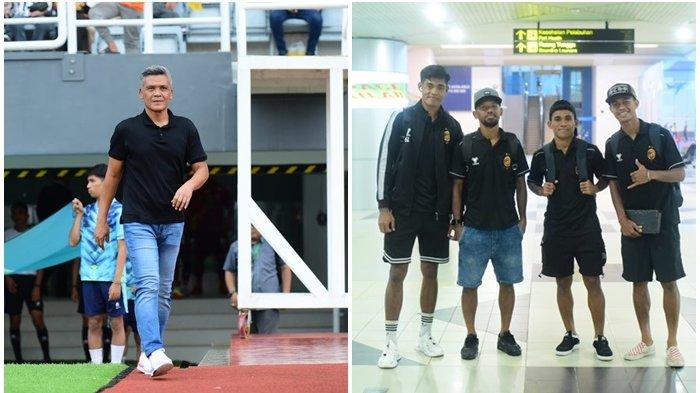 Coach Hendri Susilo dan para punggawa Sriwijaya FC di Bandara Internasional SMB II Palembang.
