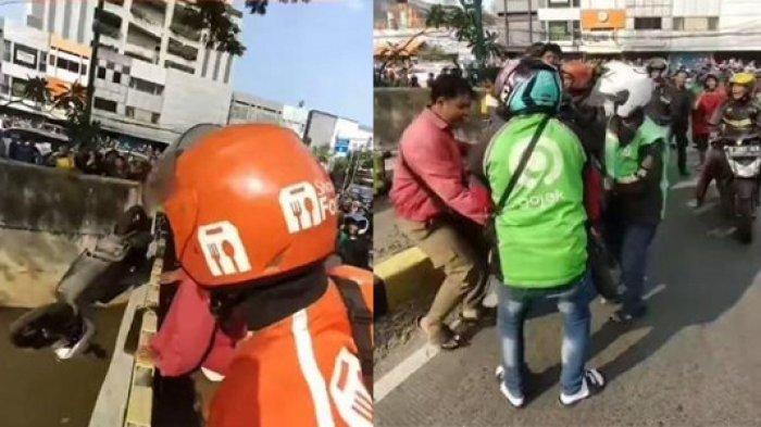 Detik-detik Driver Ojol Ceburkan Motor Debt Collector ke Sungai