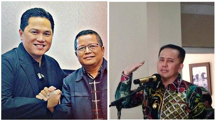 KOLASE; Ketum PSSI Erick Thohir salam komando dengan Sekretaris PT SOM Faisal Mursyid SH selaku manajemen pengelola Sriwijaya FC. Pj Gubernur Sumsel Agus Fatoni
