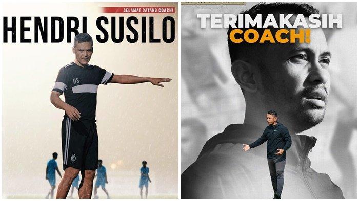 Pelatih anyar Sriwijaya FC Hendri Susilo, dan mantan pelatih yang baru saja dipecat Coach Yoyo