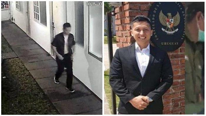 KEINGINAN AKHIRI HIDUP - Tangkapan layar pada video CCTV yang menunjukkan aktivitas Diplomat Muda, Arya Daru, Senin (7/7/2025) (kiri). Potret Arya Daru semasa hidup (kanan). Polda Metro Jaya menyatakan diplomat muda Kementerian Luar Negeri (Kemenlu), Arya Daru Pangayunan, sudah memiliki niatan akhiri hidup sejak tahun 2013. Hal ini disampaikan oleh anggota Laboratorium Forensik (labfor) Ditsiber Polda Metro Jaya, Ipda Sadji Purwanto dalam konferensi pers pada Selasa (29/7/2025).