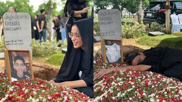 Kepiluan tengah dirasakan oleh Kaneishia Yusuf (21) di pemakaman sang kekasih.