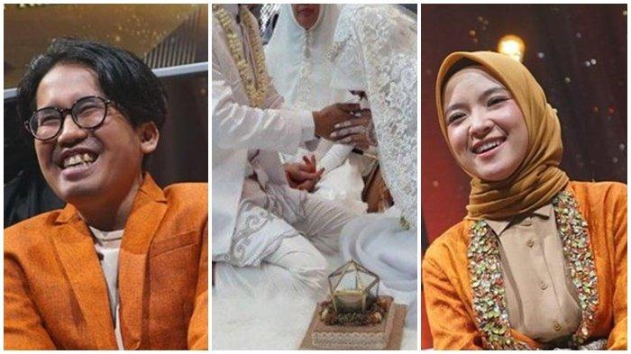 (Kiri) Ayus (tengah) ilustrasi potret akad nikah Ayus dan Nissa Sabyan (kanan) Nissa Sabyan.
