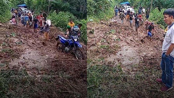 Longsor 10 M Tutup Jalan di 3 Kecamatan OKU Selatan, Warga Terpaksa Tandu Sepeda Motor yang Melintas