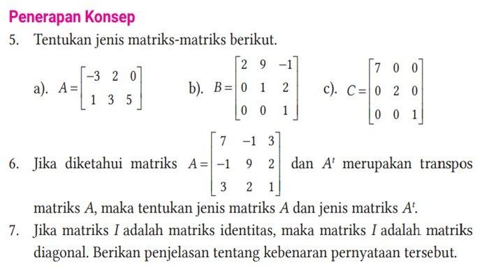 ILUSTRASI SOAL - Matematika Tingkat Lanjut kelas 11 SMA halaman 136 Kurikulum Merdeka, Latihan B, Jenis-jenis Matriks.
