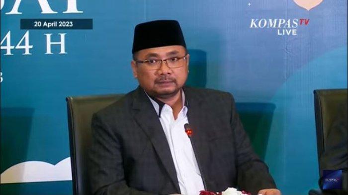 Menteri Agama, Yaqut Cholil Qoumas, mengumumkan hasil sidang isbat 1 Syawal 1444 H di Kantor Kementerian Agama, Jalan MH Thamrin, Kamis (20/4/2023).