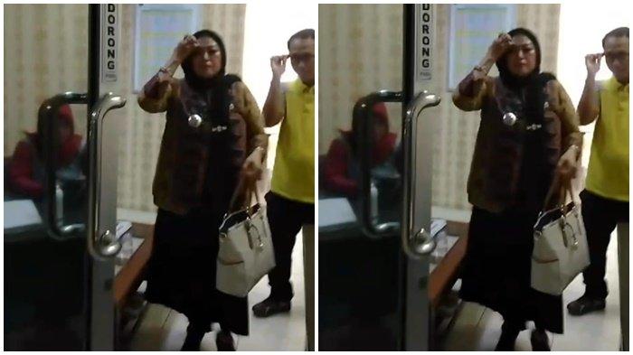 Oknum Lurah dan juga berprofesi bidan ketika keluar dari ruang Inspektorat Pemkot Prabumulih, Jumat (3/5/2024).