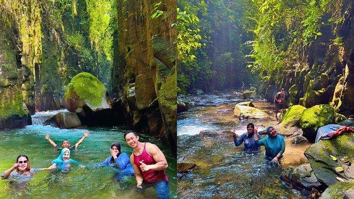 Pengunjung wisata air Ulu Dehas di Desa Ulu Danau, Kecamatan Sindang Danau, Kabupaten OKU Selatan, Selasa (21/11/2023).