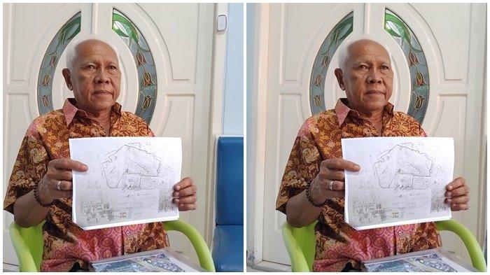 Raden Helmi Fansyuri saat menunjukkan peta lahan yang berperkara di Jalan Jenderal Sudirman