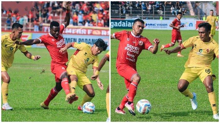 Punggawa Sriwijaya FC saat laga menghadapi Semen Padang FC di Stadion GOR H Agus Salim Padang Sumbar, Minggu (26/11/2023) sore.