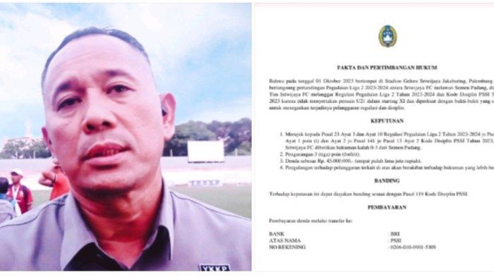 Dirtek Sriwijaya FC Indrayadi dan putusan Komite Disiplin PSSI