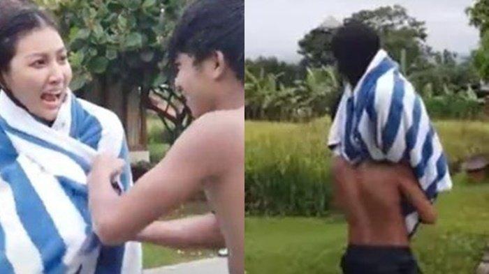 Sarwendah digendong Onyo di kolam renang