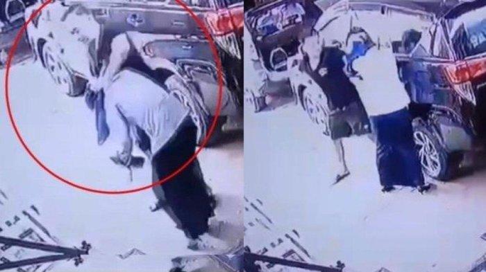 Sebuah rekaman CCTV menampilkan seorang pria menganiaya calon istrinya di publik.