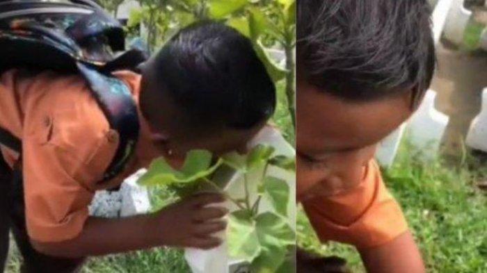 Seorang bocah SD yang bersimpuh di samping makam ibunya dan mengucapkan curhat cita-citanya jika sudah besar nanti