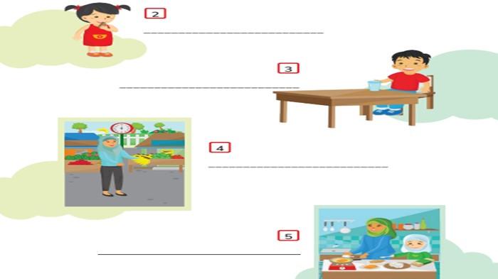 ILUSTRASI KUNCI JAWABAN - Bahasa Inggris kelas 5 SD halaman 18-19 semester 1 Kurikulum Merdeka, Look and Write.
