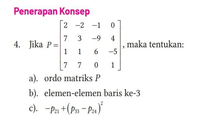 ILUSTRASI SOAL - Matematika Tingkat Lanjut kelas 11 SMA halaman 129 Kurikulum Merdeka, Latihan A Konsep Matriks.