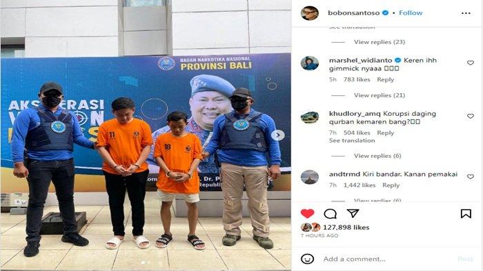 Unggahan Bobon Santoso menjadi sorotan lantaran mengenakan baju tahanan BNN.