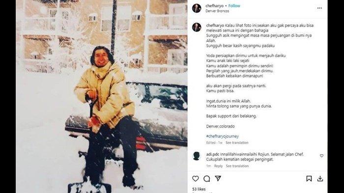 Unggahan Chef Haryo untuk putra semata wayang tercinta sebelum meninggal dunia.