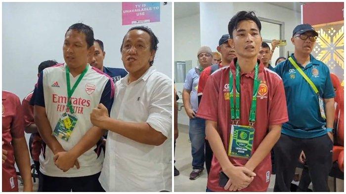 BONUS PT SOM - Asisten Manajer Sriwijaya FC Randi Aksa menyampaikan bonus dari PT SOM sebesar Rp 10 juta (kanan). Pengusaha properti Fadly juga menyumbangkan bonus sebanyak Rp 5 juta di loker room Stadion Gelora Sriwijaya Jakabaring Palembang, Selasa (4/2/2025). Sedangkan Bos David menyawer bonus Rp 15 juta.