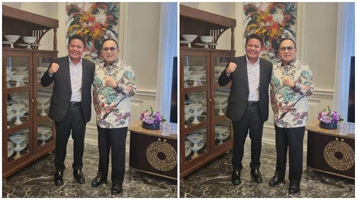Anggota DPR RI dari Fraksi Gerindra Ir H Eddy Santana Putra MT halal bihalal mengunjungi mantan Gubernur Sumsel H Herman Deru SH MM di kediaman Jl Taman Kenten Palembang, Sabtu (13/4/2024) siang.