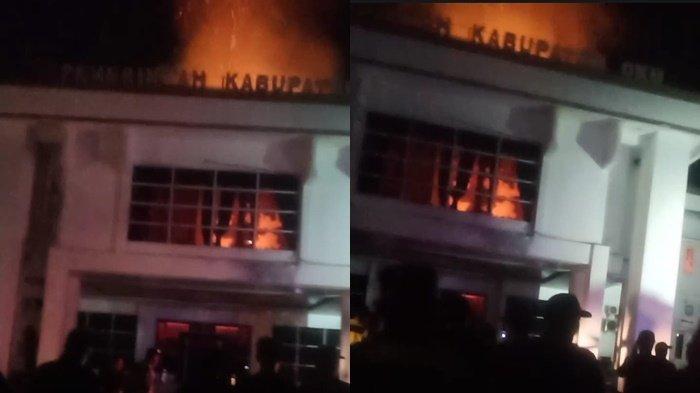 Kantor Pemerintah Kabupaten OKU kebakaran Senin (15/7/2924) malam, dalam peristiwa kebakaran tersebut, api terlihat di lantai dua.