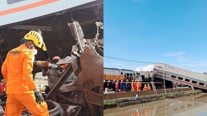 Jasad seorang masinis belum berhasil dievakuasi dalam kondisi terjepit di bangkai kereta api yang mengalami kecelakaan, Jumat (5/1/2024).