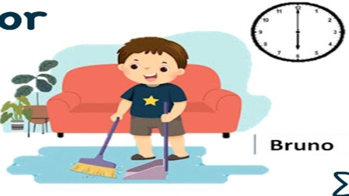 Gambar 10 latihan soal Bahasa Inggris kelas 4 SD Unit 10 Kurikulum Merdeka, He Always Gets Up at 5 O'clock.