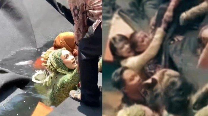 Sebuah video menunjukkan pengantin wanita yang kecebur ke kolam renang saat hendak sesi foto bersama.
