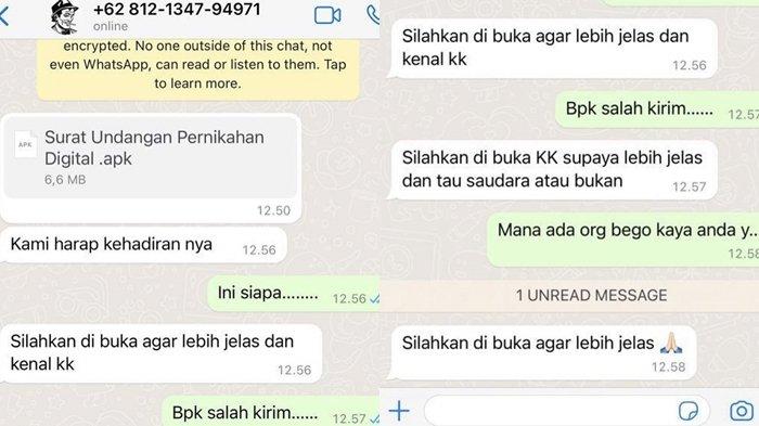 Beredar modus pembobolan m-banking dengan cara mengirimkan dokumen APK melalui WhatsApp dengan dalih menyebarkan surat undangan pernikahan.