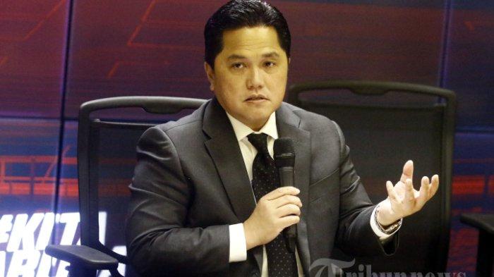 Ketua Umum PSSI, Erick Thohir memberikan keterangan pers di Media Center Stadion Utama Gelora Bung Karno (SUGBK), Senayan, Jakarta Pusat, Rabu (24/5/2023).