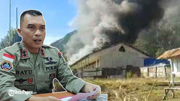 TANGKAPAN LAYAR - Gedung Bagunan Sekolah Dasar (SD) Negeri Inpres Pogapa, Distrik Homeyo, Kabupaten Intan Jaya, dibakar oleh Kelompok Kriminal Bersenjata (KKB) pada Rabu (1/5/2024) sekitar pukul 08:00 WIT. Inzert: Kasatgas Humas Ops Damai Cartenz-2024, AKBP Bayu Suseno.