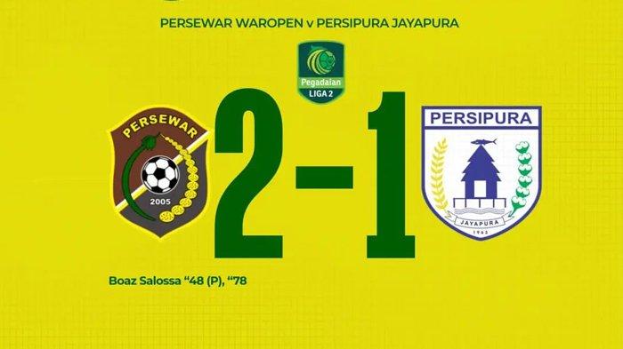 Persewar Waropen berhasil meraih kemenangan 2-1 atas tamunya Persipura Jayapura dalam lanjutan kompetisi Pegadaian Liga 2. Laga kedua tim berlangsung di Stadion Mandala Jayapura, Kamis (12/10/2023).