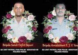 Dua anggota Polisi yang gugur dalam aksi penembakan KKB di Pos Polisi Ndeotadi 99, Distrik Baya Biru, Kabupaten Paniai.