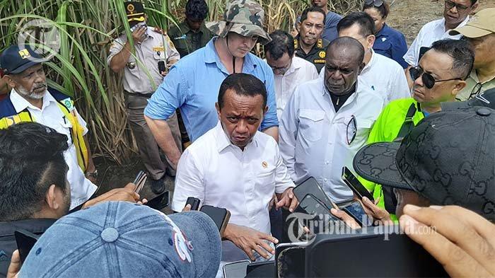 Menteri Investasi/Kepala BKPM Bahlil Lahadalia meninjau perkebunan bibit tebu yang dikelola PT Global Papua Abadi di Kampung Sermayam, Distrik Tanah Miring, Kabupaten, Papua Selatan.