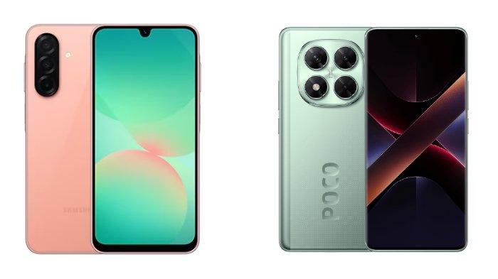 PERBANDINGAN HP - Kolase tangkapan layar tampilan HP Samsung Galaxy A26 5G dan POCO X7 5G yang diambil dari website Samsung.com dan Mi.co.id, Selasa (29/4/2025).