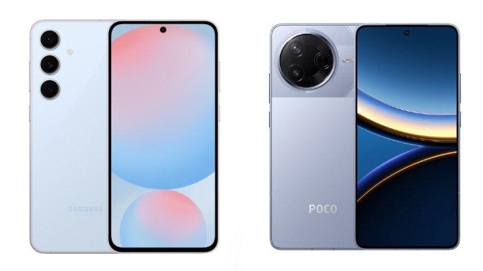 PERBANDINGAN HP - Kolase tangkapan layar tampilan HP Samsung Galaxy S24 dan POCO F7 Pro yang diambil dari website Samsung.com dan Mi.co.id, Rabu (2/7/2025).