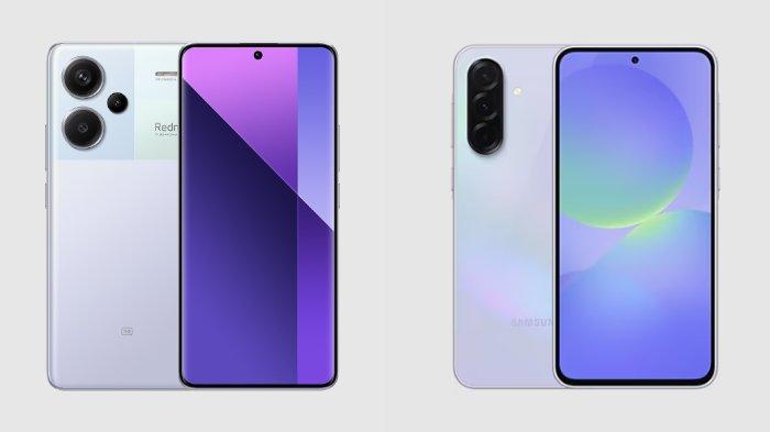 PERBANDINGAN HP - Kolase tangkapan layar tampilan HP Xiaomi Redmi Note 13 Pro Plus 5G dan Samsung Galaxy A36 5G yang diambil dari website Mi.co.id dan Samsung.com, Senin (31/3/2025).