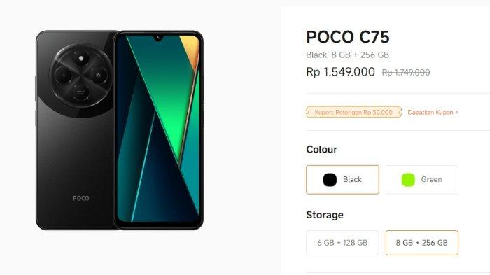 HARGA HP - Tangkapan layar harga HP POCO C75 terbaru (19/2) dari mi.co.id.