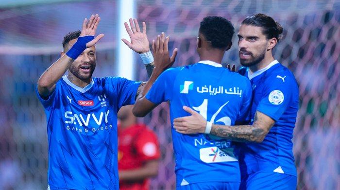 Neymar cs pesta gol dalam laga Al Hilal vs Al Riyadh dalam laga lanjutan Liga Arab Saudi 2023/2024 di Prince Faisal bin Fahd Stadium, Riyadh, Sabtu (16/09/2023) dini hari WIB.