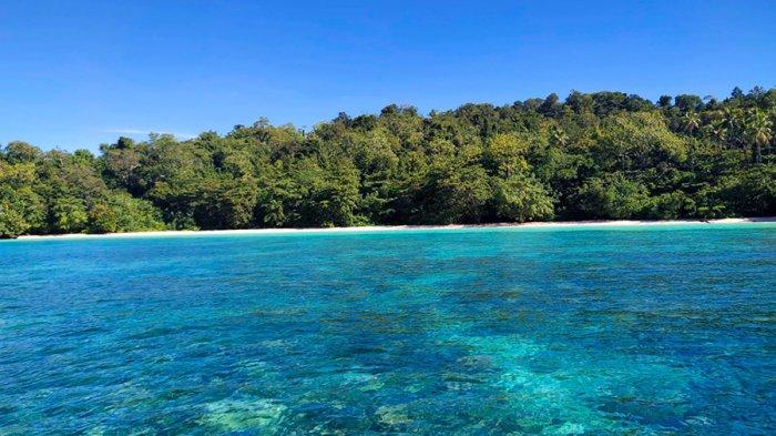 WISATA DI PAPUA - Pantai Wayob di belakang Pulau Panjang, Kabupaten Fakfak, Papua Barat, yang memiliki garis pantai amat panjang, dan pasir putih hingga spot menyelam terbaik, Rabu (17/4/2024).