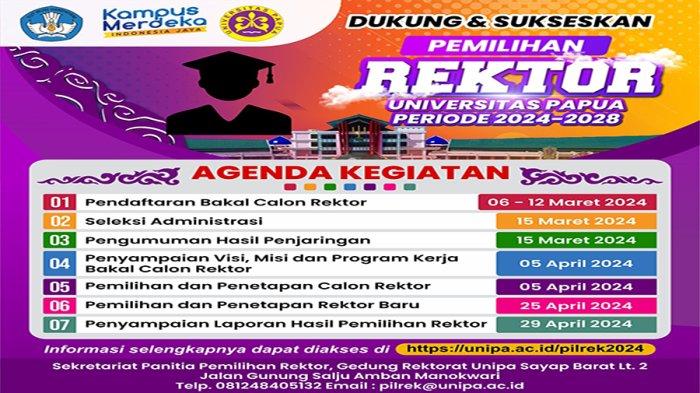 Tahapan pemilihan rektor Universitas Papua (UNIPA) mulai 6 Maret 2024 pada 29 April 2024.