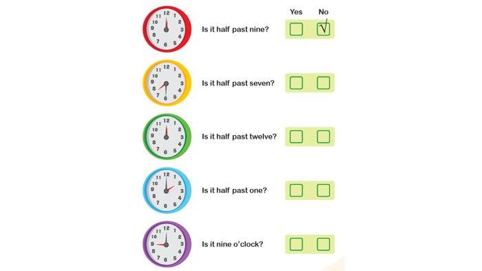 ILUSTRASI KUNCI JAWABAN : Answer Key Grade 4 English Pages 82 83 Look-Answer-Write Unit 8 My Next Words Merdeka Curriculum. The answer key for the Grade 4 English on pages 82 83 Look and Answer Look at the picture and put a tick - Look and Write What time is it Unit 8 Be On Time semester 2 in the My Next Words textbook SD and MI Merdeka Curriculum edition, published by the Kemendikbudristek, first print, 2021.