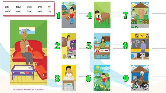 ILUSTRASI KUNCI JAWABAN : Answer Key Grade 6 English Pages 84 85 86 87 Let’s Write Unit 8 My Next Words Merdeka Curriculum. The answer key for the Grade 6 English on pages 84 85 86 87 Let’s Write Look at the pictures and use these words to make sentences Unit 8 I will go to Dufan in the My Next Words textbook SD and MI Merdeka Curriculum edition, published by the Kemendikbudristek, first print, 2022.